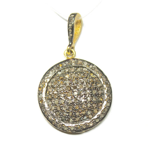 1pc Round Pave Diamond 925 Sterling Silver Gold Vermeil Charm Pendant 33mmx20mm - Jalvi & Co.
