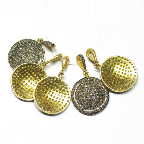 1pc Round Pave Diamond 925 Sterling Silver Gold Vermeil Charm Pendant 33mmx20mm - Jalvi & Co.