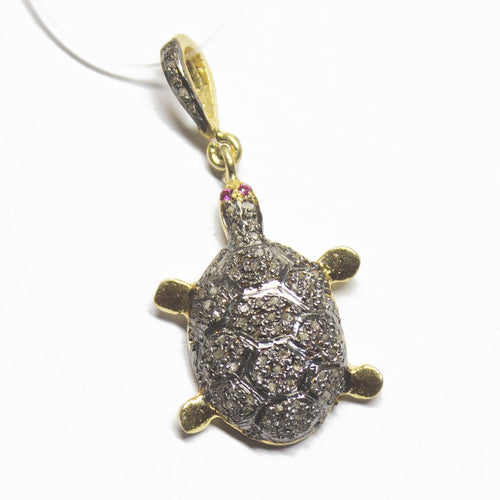 1pc Sea Turquoise Pave Diamond 925 Sterling Silver Gold Vermeil Charm Pendant 36mmx18mm - Jalvi & Co.