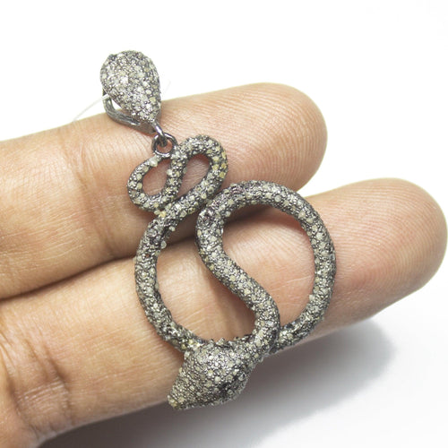 1pc Snake Pave Diamond 925 Sterling Silver Gold Vermeil Charm Pendant 45mmx25mm - Jalvi & Co.