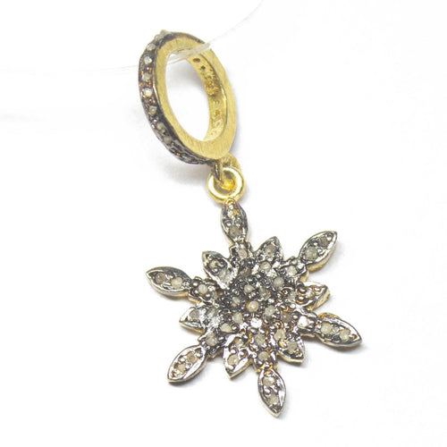 1pc Snowflake Pave Diamond 925 Sterling Silver Gold Vermeil Charm Pendant 28mm x 14mm - Jalvi & Co.