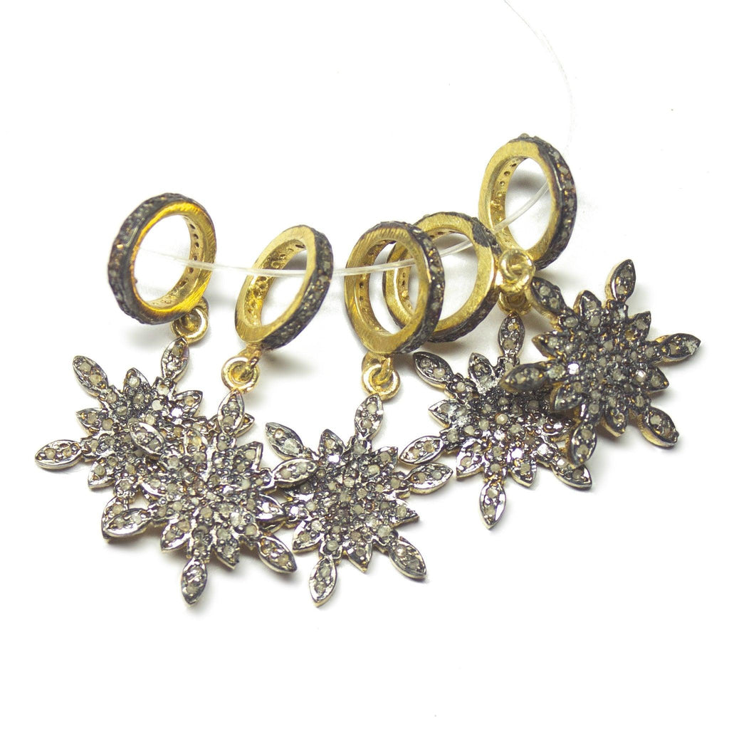 1pc Snowflake Pave Diamond 925 Sterling Silver Gold Vermeil Charm Pendant 28mm x 14mm - Jalvi & Co.