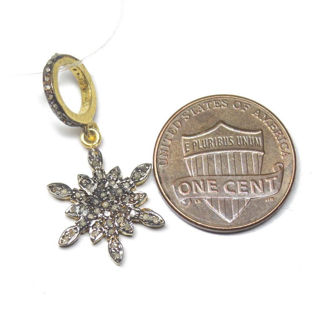 1pc Snowflake Pave Diamond 925 Sterling Silver Gold Vermeil Charm Pendant 28mm x 14mm - Jalvi & Co.