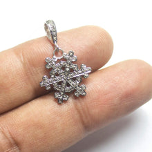 Load image into Gallery viewer, 1pc Snowflake Pave Diamond 925 Sterling Silver Gold Vermeil Christmas Charm Pendant 27mmx17mm - Jalvi &amp; Co.