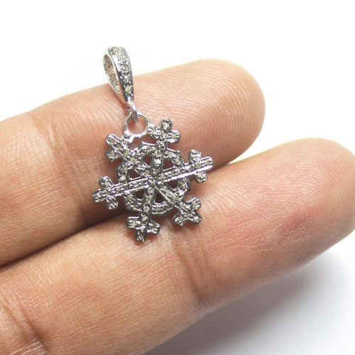 1pc Snowflake Pave Diamond 925 Sterling Silver Gold Vermeil Christmas Charm Pendant 27mmx17mm - Jalvi & Co.