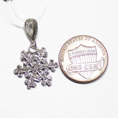 1pc Snowflake Pave Diamond 925 Sterling Silver Gold Vermeil Christmas Charm Pendant 27mmx17mm - Jalvi & Co.