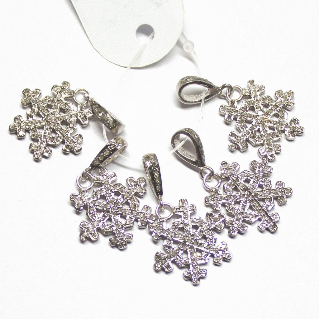 1pc Snowflake Pave Diamond 925 Sterling Silver Gold Vermeil Christmas Charm Pendant 27mmx17mm - Jalvi & Co.