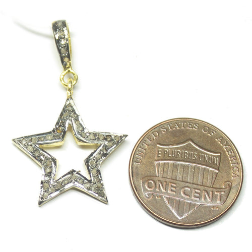 1pc Star Pave Diamond 925 Sterling Silver Oxidized Charm Pendant 32mm x 19mm - Jalvi & Co.