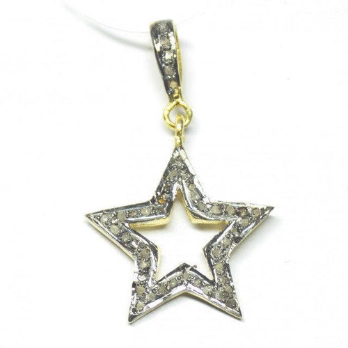 1pc Star Pave Diamond 925 Sterling Silver Oxidized Charm Pendant 32mm x 19mm - Jalvi & Co.