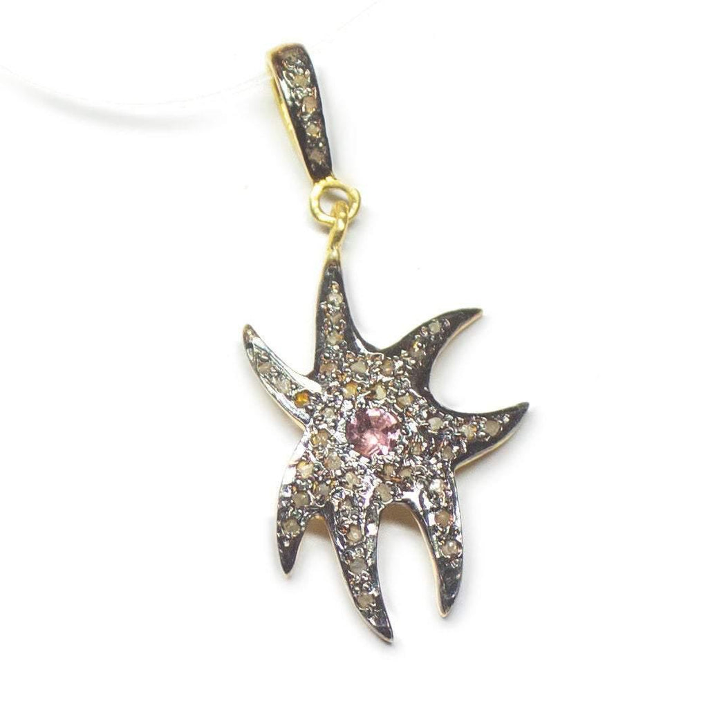 1pc Starfish Pave Diamond Ruby 925 Sterling Silver Oxidized Charm Pendant 37mm x 16mm - Jalvi & Co.