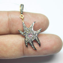 Load image into Gallery viewer, 1pc Starfish Pave Diamond Ruby 925 Sterling Silver Oxidized Charm Pendant 37mm x 16mm - Jalvi &amp; Co.