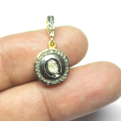 1pc Victorian Pave Diamond 925 Sterling Silver Gold Vermeil Charm Pendant 25mm x 12mm - Jalvi & Co.