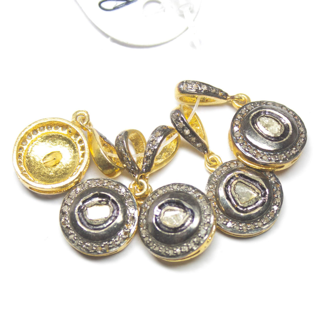 1pc Victorian Pave Diamond 925 Sterling Silver Gold Vermeil Charm Pendant 25mm x 12mm - Jalvi & Co.