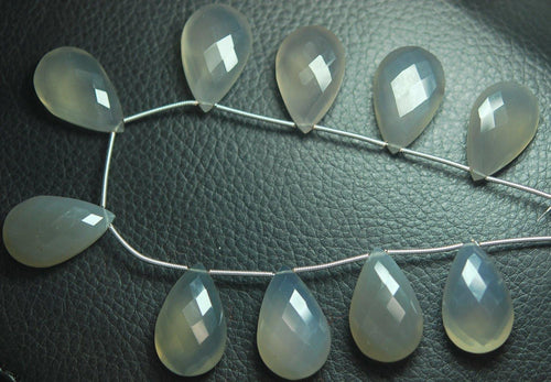 2 Match Pair -Aaa Grey Chalcedony Faceted Pear Briolettes 16X25mm Large Size Calibrated Size - Jalvi & Co.