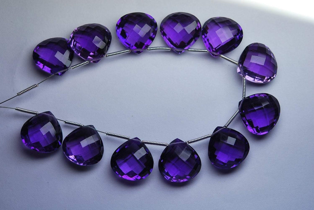 2 Match Pair Aaapurple Amethyst Quartz Faceted Heart Briolettes 14mm Size Calibrated Size - Jalvi & Co.