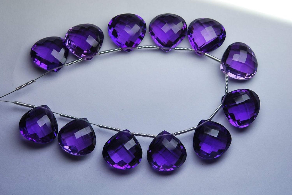 2 Match Pair Aaapurple Amethyst Quartz Faceted Heart Briolettes 14mm Size Calibrated Size - Jalvi & Co.