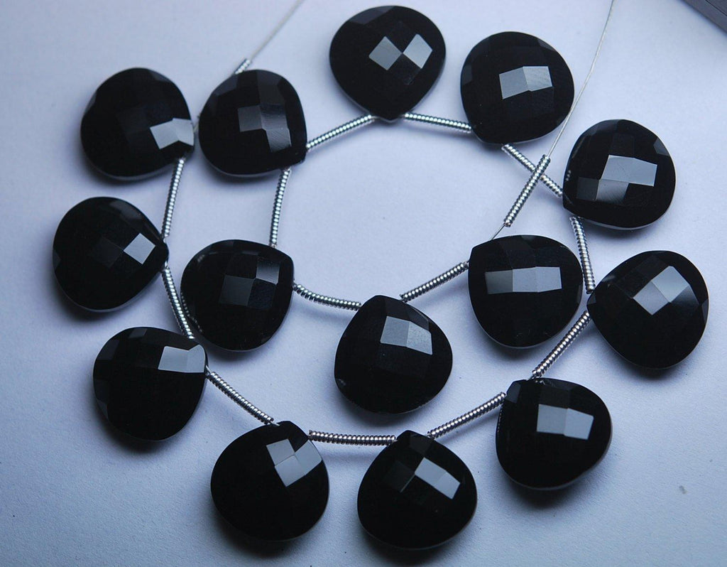 2 Match Pair-Black Onyx Faceted Heart Shape Briolettes, 16mm Size Calibrated Size - Jalvi & Co.