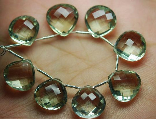2 Match Pair Green Amethyst Faceted Heart Shape Briolettes Calibrated Size 14mm - Jalvi & Co.