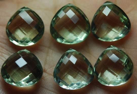 2 Match Pair Green Amethyst Faceted Heart Shape Briolettes Calibrated Size 14mm - Jalvi & Co.