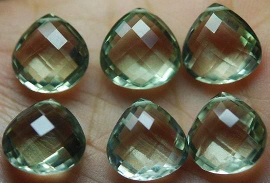 2 Match Pair Green Amethyst Faceted Heart Shape Briolettes Calibrated Size 14mm - Jalvi & Co.