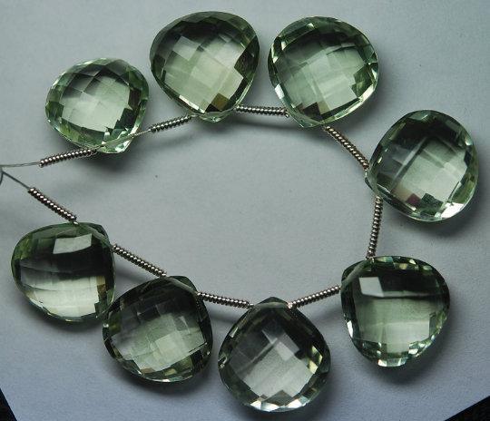 2 Match Pair Green Amethyst Faceted Heart Shape Briolettes Calibrated Size 14mm - Jalvi & Co.