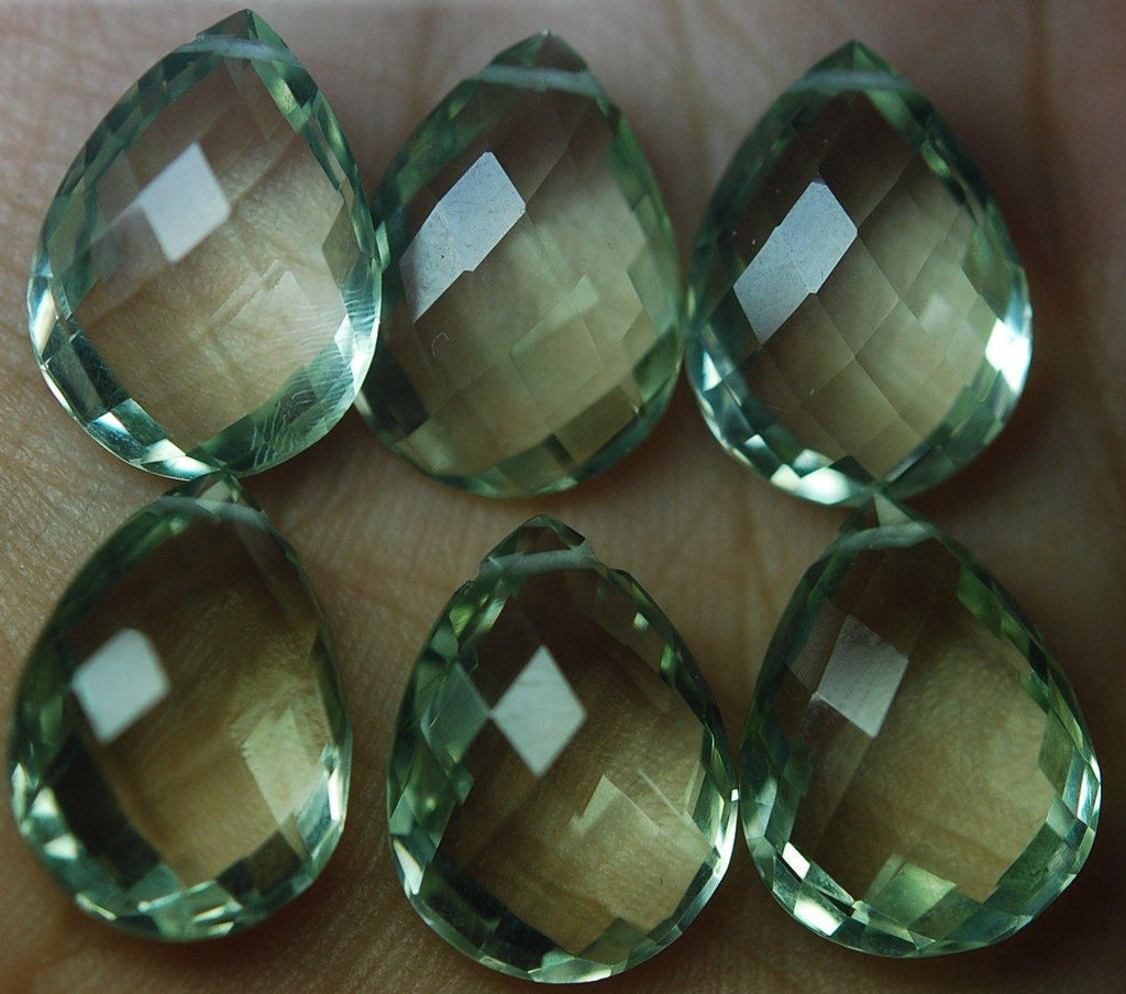 2 Match Pair Green Amethyst Faceted Pear Shape Briolettes Calibrated Size 12X20mm - Jalvi & Co.