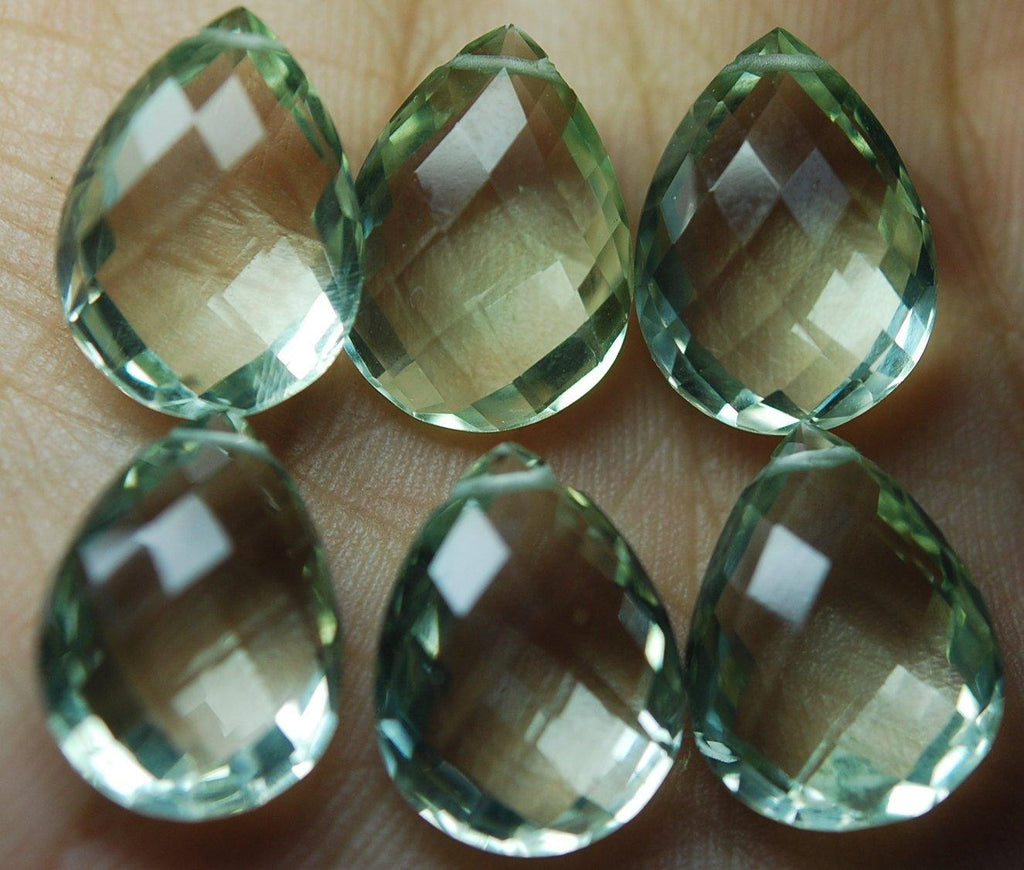 2 Match Pair Green Amethyst Faceted Pear Shape Briolettes Calibrated Size 12X20mm - Jalvi & Co.