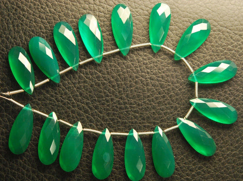 2 Match Pair- Green Onyx Faceted Pear Briolettes 35mm Large Size Calibrated Size - Jalvi & Co.