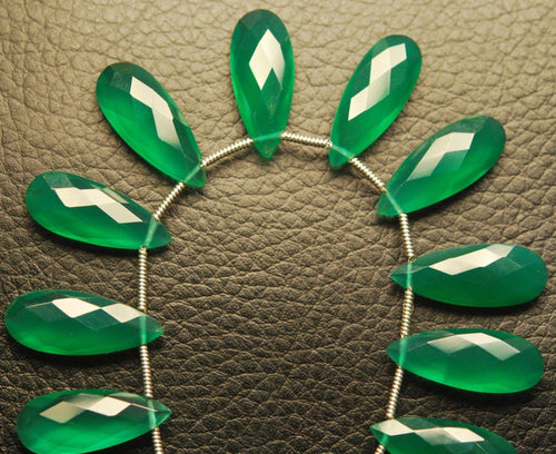 2 Match Pair- Green Onyx Faceted Pear Briolettes 35mm Large Size Calibrated Size - Jalvi & Co.