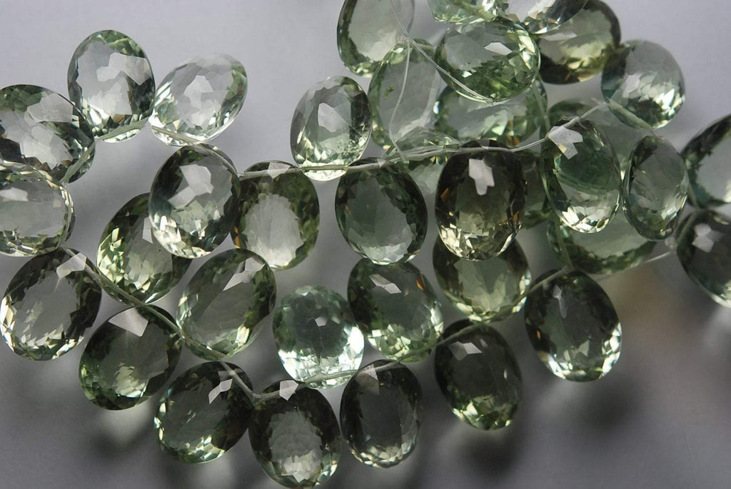 2 Match Pair Natural Green Amethyst Faceted Oval Shape Briolette's Calibrated Size 10X14mm - Jalvi & Co.