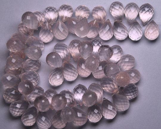 2 Match Pair Natural Rose Quartz Faceted Drops Shape Briolettes Calibrated Size 12X8mm - Jalvi & Co.