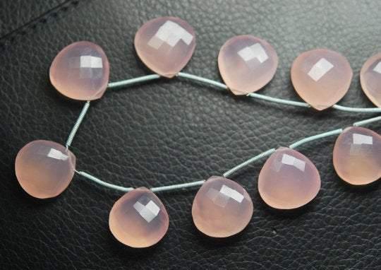 2 Match Pair Rose Pink Chalcedony Faceted Heart Briolettes 15mm Calibrated Size - Jalvi & Co.