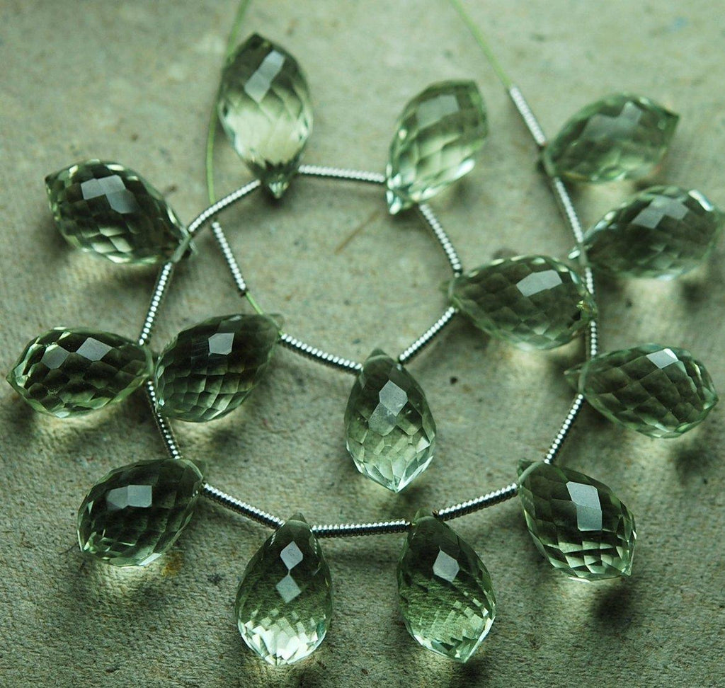 2 Match Pair, Super Rare, Aaa Green Amethyst Faceted Chandelier Drops Briolettes, Calibrated Size, 14X8mm - Jalvi & Co.