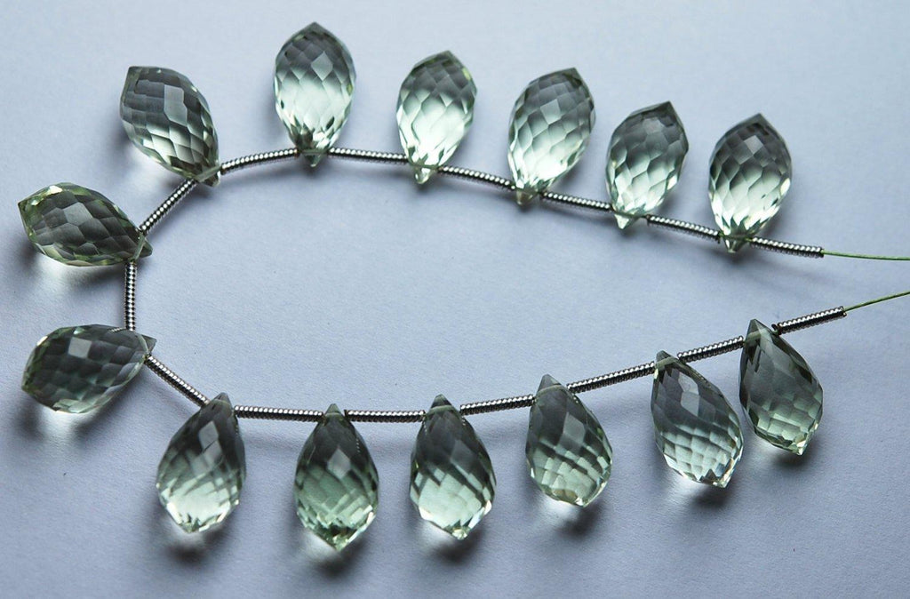 2 Match Pair, Super Rare, Aaa Green Amethyst Faceted Chandelier Drops Briolettes, Calibrated Size, 14X8mm - Jalvi & Co.