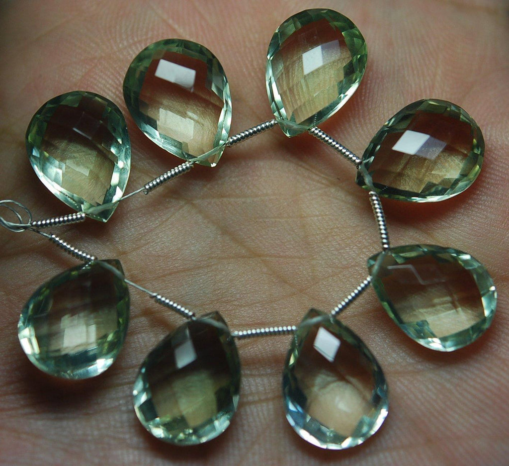 2 Match Pair, Super Rare Aaa Green Amethyst Faceted Pear Briolettes Calibrated Size 10X16mm - Jalvi & Co.