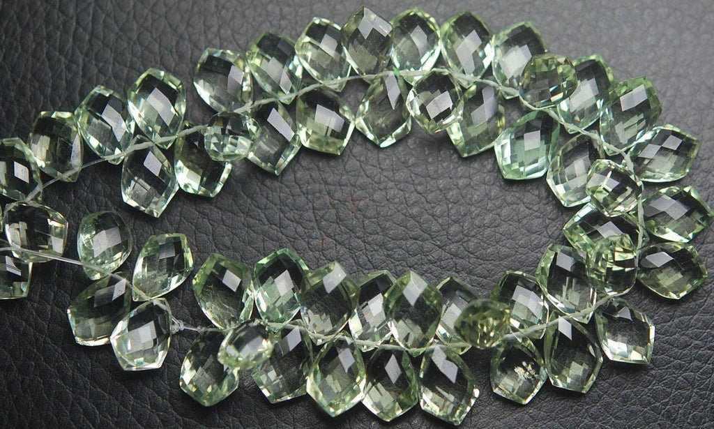2 Match Pair, Super Rare AAA Natural Green Amethyst Faceted Fancy Shape Briolette's Calibrated Size 12X16mm - Jalvi & Co.