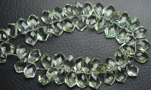 2 Match Pair, Super Rare AAA Natural Green Amethyst Faceted Fancy Shape Briolette's Calibrated Size 12X16mm - Jalvi & Co.