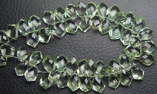 2 Match Pair, Super Rare AAA Natural Green Amethyst Faceted Fancy Shape Briolette's Calibrated Size 12X16mm - Jalvi & Co.