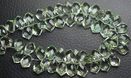 2 Match Pair, Super Rare AAA Natural Green Amethyst Faceted Fancy Shape Briolette's Calibrated Size 12X16mm - Jalvi & Co.