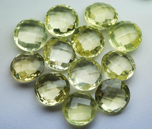 2 Match Pair, Super Rare Aaa Natural Lemon Quartz Undrilled Faceted Coins Calibrated Size 16mm - Jalvi & Co.