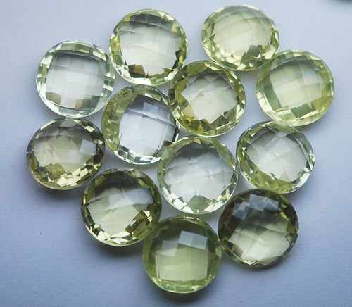 2 Match Pair, Super Rare Aaa Natural Lemon Quartz Undrilled Faceted Coins Calibrated Size 16mm - Jalvi & Co.