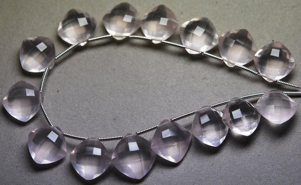 2 Match Pair, Super Rare Aaa Natural Rose Quartz Faceted Cushion Shape Briolettes Calibrated Size 14X14mm - Jalvi & Co.