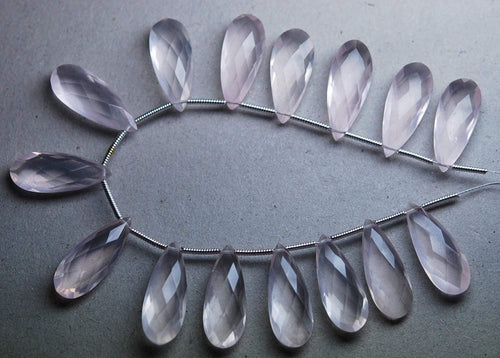 2 Match Pair, Super Rare AAA Natural Rose Quartz Faceted Extra Large Long Pear Briolette's Calibrated Size 20X8mm - Jalvi & Co.