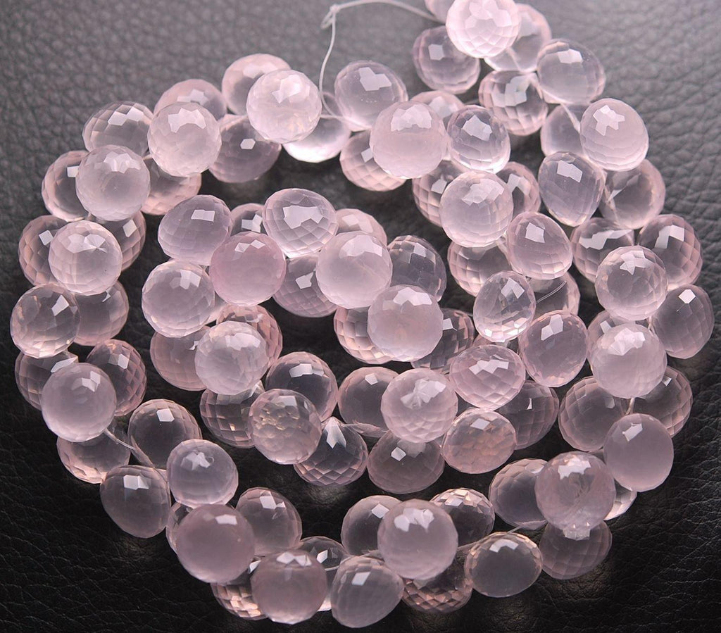 2 Match Pair, Super Rare Aaa Natural Rose Quartz Faceted Onion Shape Briolettes Calibrated Size 12mm - Jalvi & Co.