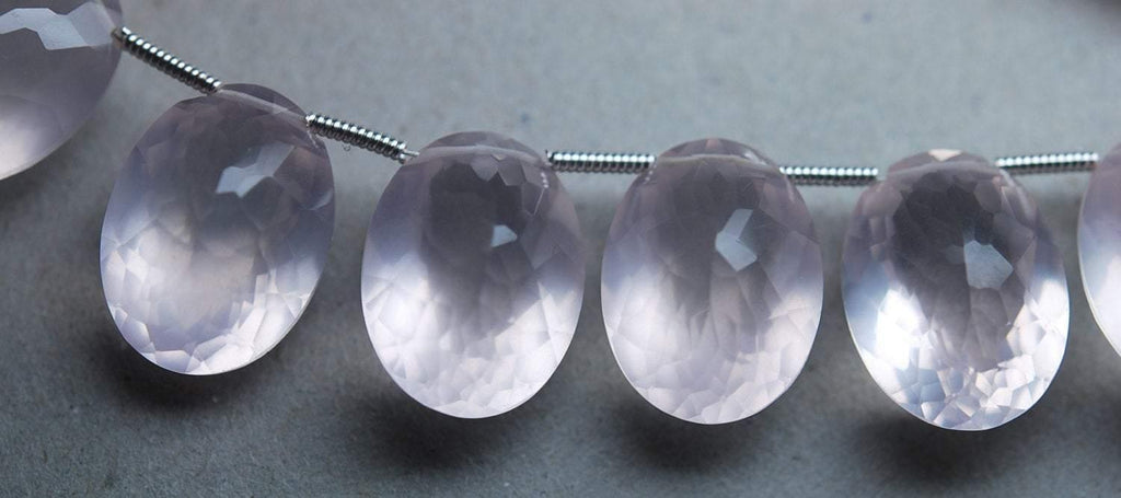 2 Match Pair, Super Rare Aaa Natural Rose Quartz Faceted Oval Shape Briolettes Calibrated Size 12X16mm - Jalvi & Co.