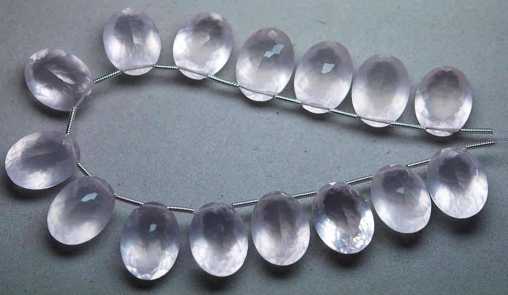 2 Match Pair, Super Rare Aaa Natural Rose Quartz Faceted Oval Shape Briolettes Calibrated Size 12X16mm - Jalvi & Co.