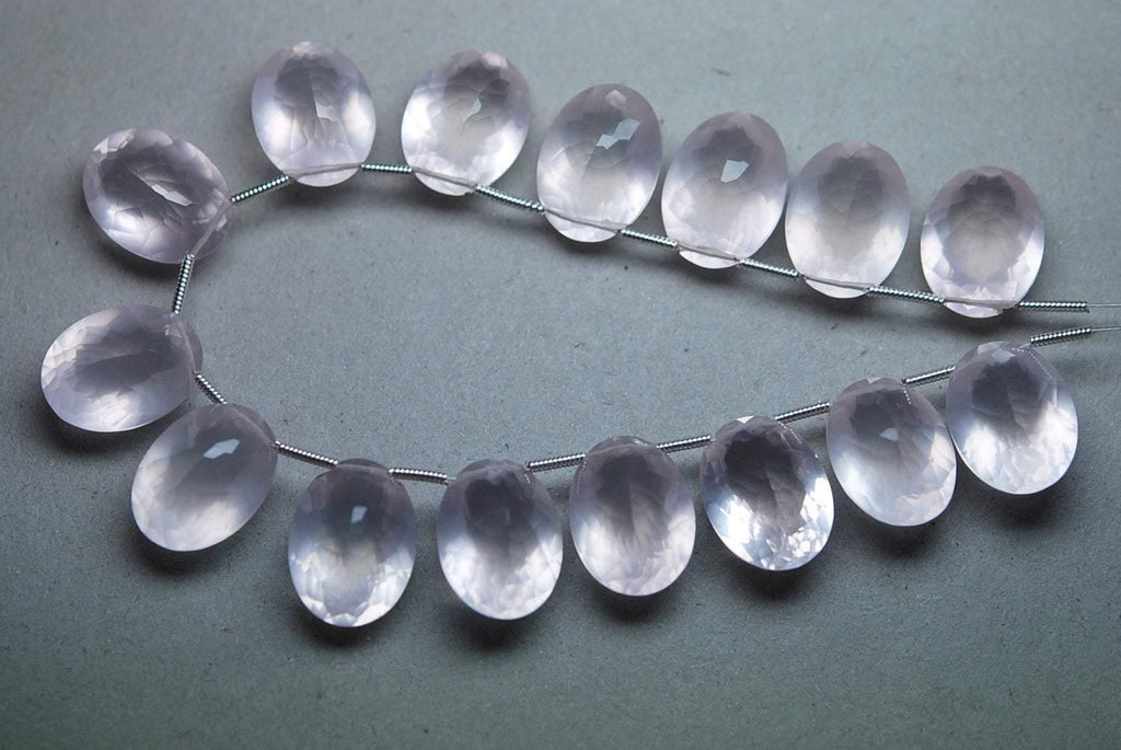 2 Match Pair, Super Rare Aaa Natural Rose Quartz Faceted Oval Shape Briolettes Calibrated Size 12X16mm - Jalvi & Co.