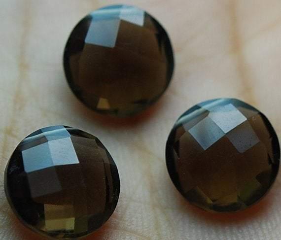 2 Matched Pair, Aaa,Super Finest Smoky Quartz Faceted Coins Shape Briolettes, 16mm Size - Jalvi & Co.