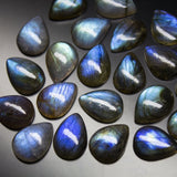 2 Matched Pair, Finest Quality, Natural Labradorite Plain Pear Shape Cabochon Briolette, 12x16mm Size.
