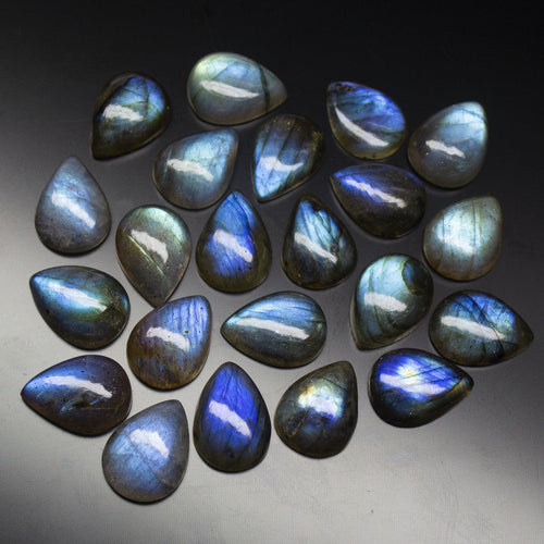2 Matched Pair, Finest Quality, Natural Labradorite Plain Pear Shape Cabochon Briolette, 12x16mm Size. - Jalvi & Co.